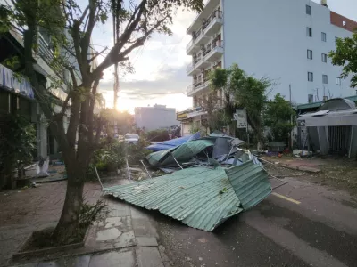 Debris sits on a road in Gai Lai, Vietnam, on Friday, Nov. 7, 2025 after Typhoon Kalmaegi lashed the country with fierce winds and torrential rains. (Sy Thang/VNA via AP)