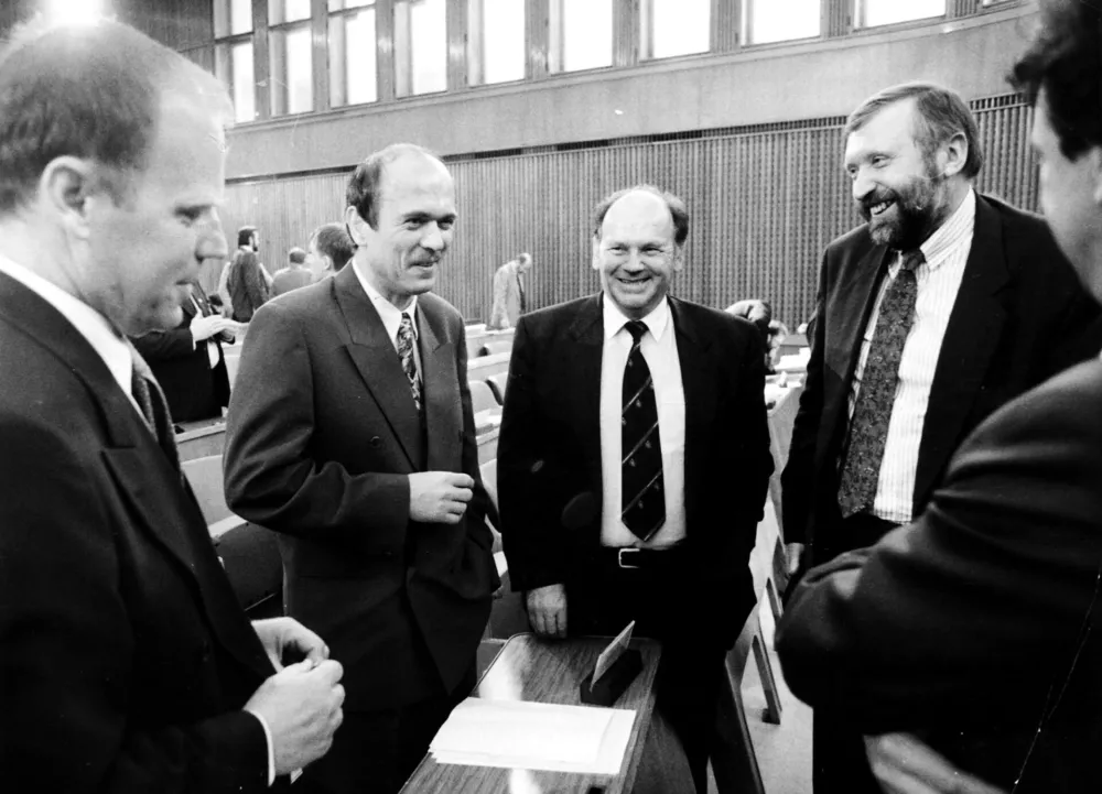 - Plebiscit o samostojnosti Slovenije 23. decembra 1990 - - Herman Rigelnik, Janez Drnov&scaron;ek, Jože Pučnik, Dimitrij Rupel///FOTO: Nace Bizilj