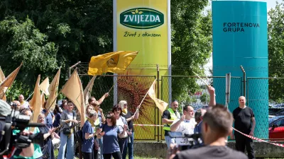 29.05.2025., Zagreb - Sindikat zaposlenih u poljoprivredi, prehrambenoj i duhanskoj industriji i vodoprivredi Hrvatske odrzali su prosvjed podrske radnicima Zvijezde i PIK Vrbovca. Photo: Matija Habljak/PIXSELL