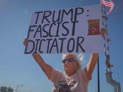 Over a thousand Venice residents in Florida stood in defiance at the No Kings protest, labeled by the Trump administration as the "Antifa" or "The Hate America" rally, on October 18, 2025. The non-violent protest, also known internationally as the No Dictators or No Tyrants protest takes a stand against the authoritarian policies of Donald Trump, his administration and corruption in his administration. (Photo by Erik McGregor/Sipa USA)