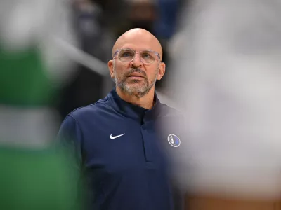 Nov 12, 2025; Dallas, Texas, USA; Dallas Mavericks head coach Jason Kidd looks on during the first quarter against the Phoenix Suns at the American Airlines Center. Mandatory Credit: Jerome Miron-Imagn Images