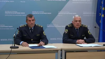 Ljubljana, MNZ.Izjava za javnost Generalne policijske uprave v zvezi z zakljucenim strokovnim nadzorom nad delom Policijske uprave Novo mesto.Vodja sluzbe generalnega direktorja policije Uros Leposa in vodja strokovnega nadzora nad policisti PU Novo mesto Danijel Lorbek.Foto: STA