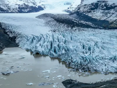 March 25, 2025, Skaftafell, Skaftafell, Iceland: An aerial view of Skaftafell Glacier. Skaftafell Glacier, part of Vatnaj&Atilde;&para;kull National Park in Iceland, is a stunning natural wonder characterized by its breathtaking ice formations and rugged landscapes. Skaftafell Glacier, Skaftafell, Iceland, 25th March 2025.,Image: 979375227, License: Rights-managed, Restrictions:, Model Release: no