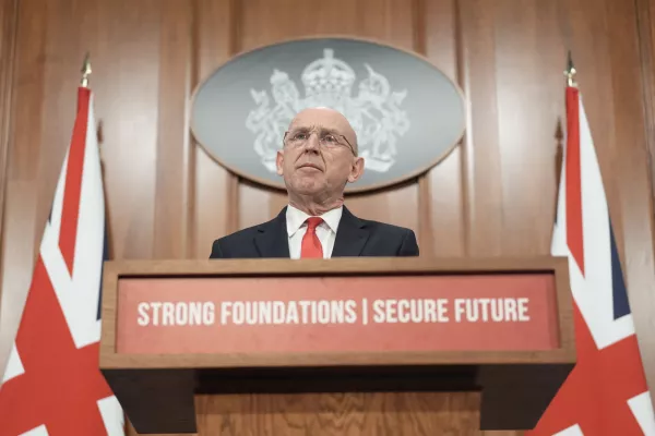 British Defence Secretary John Healey delivers a speech on how the UK's defence industry is delivering growth and national renewal across the UK, at No 9 Downing Street in central London. Picture date: Wednesday November 19, 2025. Stefan Rousseau/Pool via REUTERS
