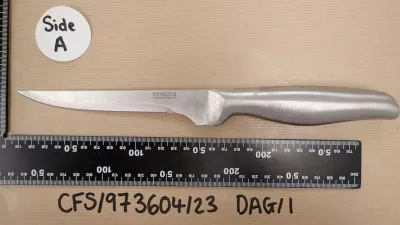The knife used by Cameron Davis who stabbed Lorna England, 74, to death. Release date � July 9, 2024. A man has been found guilty of knifing a pensioner to death in broad daylight - just hours after pledging to murder a stranger if he wasn't sectioned. Cameron Davis, 31, faces life in prison for stabbing Lorna England, 74, at least twice in a park as she walked home from a routine shopping trip to Lidl for some flour. The pair, who had never met, tragically crossed paths in Ludwell Valley Park in Exeter, Devon, on 18 February last year, a trial heard. Just hours earlier, Davis, of Exmouth, Devon, had been assessed by mental health workers and told them he would 'kill a random' if they released him. After being told he wouldn't be sectioned, he left the Royal Devon and Exeter Hospital around five hours before Lorna was killed - buying two bottles of vodka and a kitchen knife on route.,Image: 888634975, License: Rights-managed, Restrictions: Editorial use, commercial use may require additional licenses. We don't use AI to make images which could be mistaken for news photos. AI use will be clearly indicated. Supplied on condition you ensure personal data is processed in compliance with DPA2018, Model Release: no