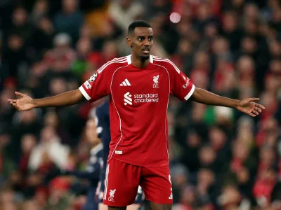 Soccer Football - UEFA Champions League - Liverpool v PSV Eindhoven - Anfield, Liverpool, Britain - November 26, 2025 Liverpool's Alexander Isak reacts REUTERS/Phil Noble