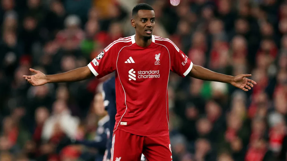 Soccer Football - UEFA Champions League - Liverpool v PSV Eindhoven - Anfield, Liverpool, Britain - November 26, 2025 Liverpool's Alexander Isak reacts REUTERS/Phil Noble