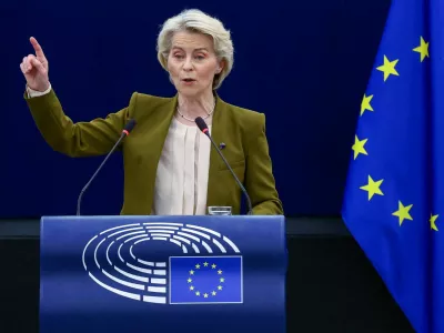 FILE PHOTO: European Commission President Ursula von der Leyen delivers a State of the European Union address to the European Parliament, in Strasbourg, France, September 10, 2025. REUTERS/Yves Herman/File Photo