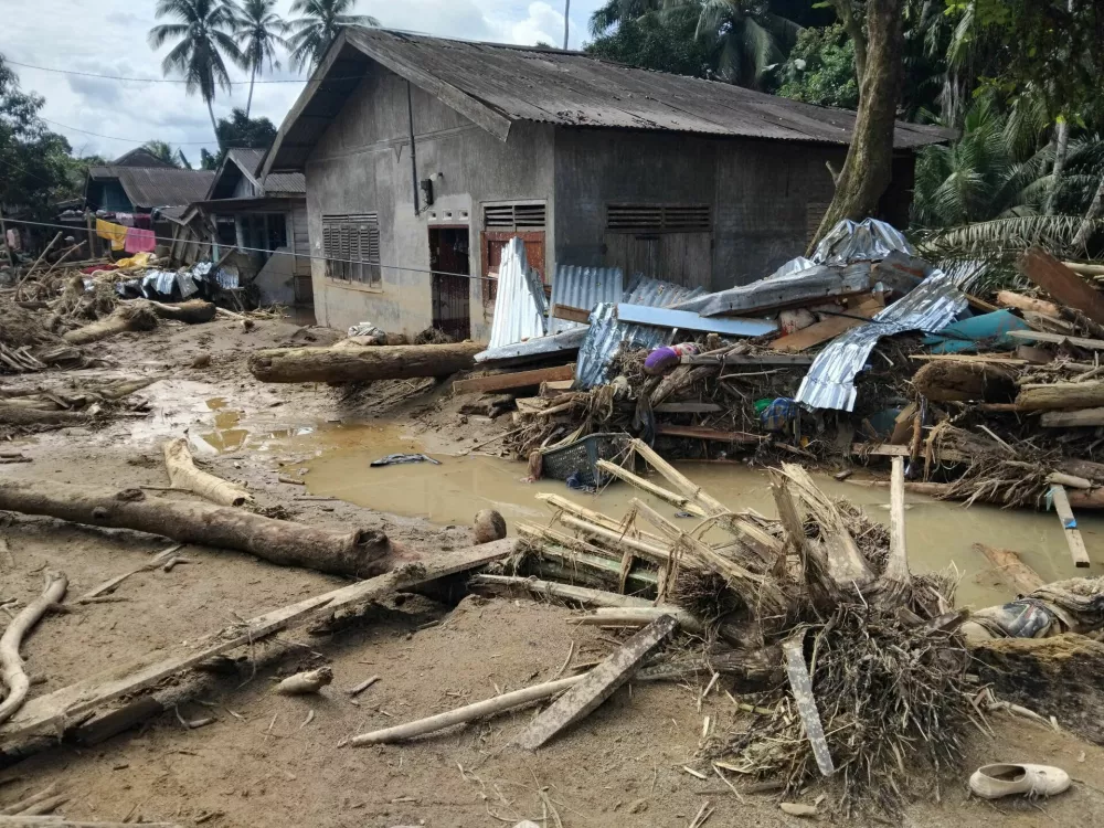 Tree trunks and debris lie on the ground in an area hit by deadly flash floods following heavy rains in Batang Toru, South Tapanuli, North Sumatra, Indonesia, November 29, 2025. REUTERS/Arif Nasution