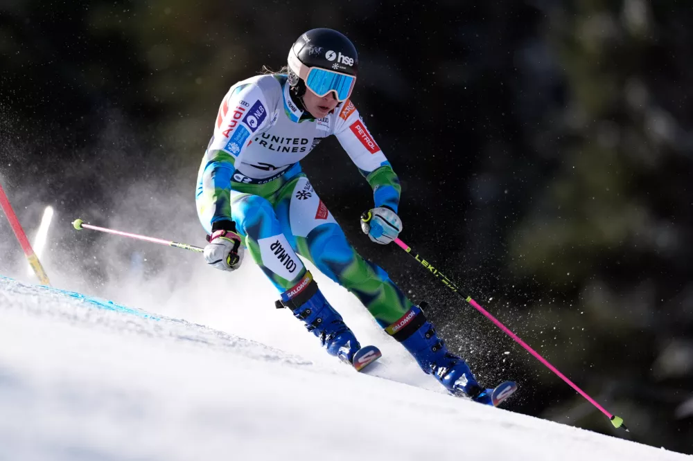 Slovenia's Ana Bucik Jogan competes during a World Cup women's giant slalom skiing race, Saturday, Nov. 29, 2025, in Copper Mountain. (AP Photo/Robert F. Bukaty)