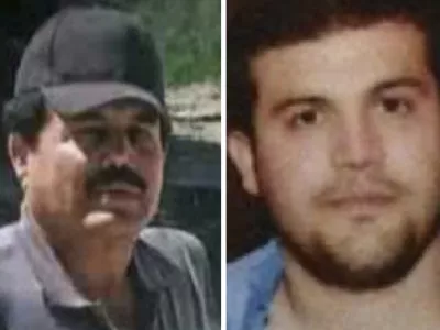 This combo of images provided by the U.S. Department of State show Ismael "El Mayo" Zambada, a historic leader of Mexico's Sinaloa cartel, left, and Joaqu&iacute;n Guzm&aacute;n L&oacute;pez, a son of another infamous cartel leader, after they were arrested by U.S. authorities in Texas, the U.S. Justice Department said Thursday, July 25, 2024. (U.S. Department of State via AP)