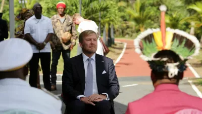 Dutch King Willem-Alexander attends a ceremony during an official visit with his wife Queen Maxima (not pictured), in Paramaribo, Suriname, December 1, 2025. REUTERS/Ranu Abhelakh