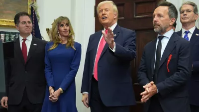 President Donald Trump speaks as Michael Dell, left, his wife Susan, Brad Gerstner and Treasury Secretary Scott Bessent listen during an event on "Trump Accounts" for kids in the Roosevelt Room of the White House, Tuesday, Dec. 2, 2025, in Washington. (AP Photo/Evan Vucci)