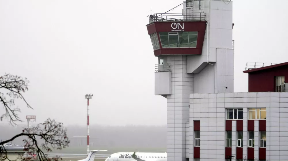 The control tower at Vilnius Ciurlionis International Airport in Vilnius, Lithuania, December 9, 2025. REUTERS/Janis Laizans