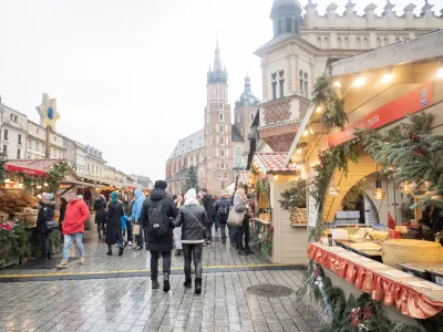 Krakow Poland, December 7, 2024, Christmas Fair with Decorations in the city center