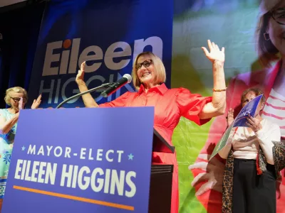 Miami mayor-elect Eileen Higgins celebrates at a watch party after winning the Miami mayoral runoff election, Tuesday, Dec. 9, 2025, in Miami. (AP Photo/Lynne Sladky)