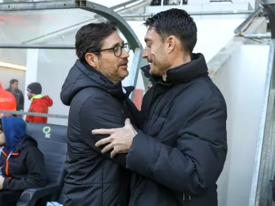 Victor Sanchez in Albert Riera02.03.2025 - stadion Stožice - nogomet - Olimpija: CeljeFoto: Luka Cjuha