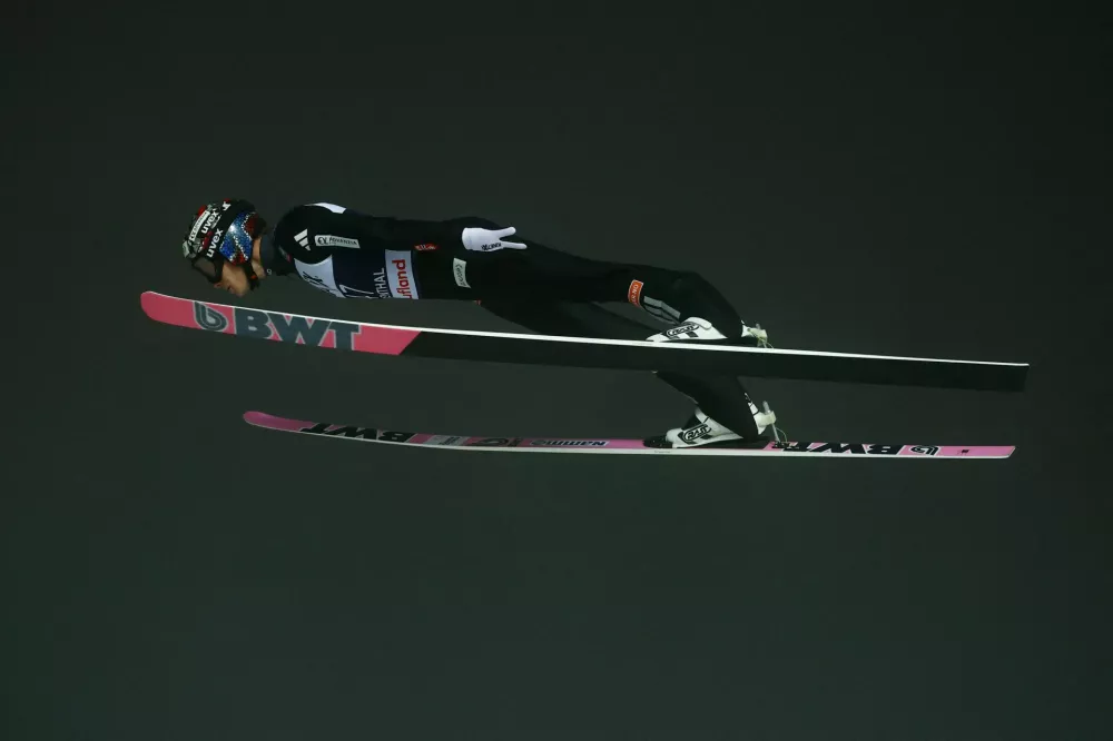 Ski Jumping - FIS Ski Jumping World Cup - Klingenthal, Germany - December 14, 2025 Norway's Marius Lindvik in action during the first round REUTERS/Lisi Niesner