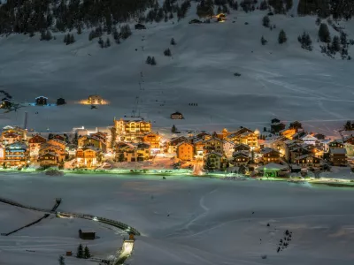 Alpine Ski Resort At Night, Winter Scenery, Livigno, Italy