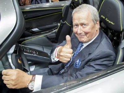 Wolfgang Porsche, Chairman of the Board of Porsche AG, Porsche 918 Spyder, Group Night of the Volkswagen AG at the 65th International Automobile Exhibition IAA 2013, Frankfurt am Main, Hesse, Germany,Image: 199173659, License: Rights-managed, Restrictions:, Model Release: no