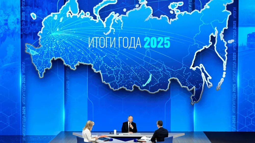 Russian President Vladimir Putin holds his annual end-of-year press conference in Moscow, Russia December 19, 2025. Alexander Nemenov/Pool via REUTERS