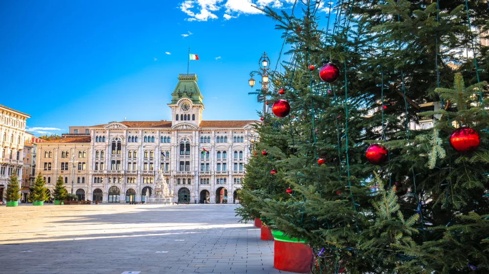 Piazza Unita d Italia square in city of Trieste christmas advent view, Friuli Venezia Giulia region of Italy