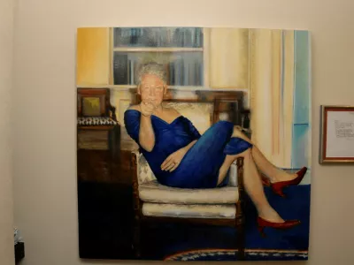 A painting of former U.S. President Bill Clinton wearing a dress is displayed inside the Manhattan home of Jeffrey Epstein in this image from the estate of late financier and convicted sex offender Jeffrey Epstein, released by the Department of Justice in Washington, D.C., U.S., on December 19, 2025. U.S. Justice Department/Handout via REUTERS  THIS IMAGE HAS BEEN SUPPLIED BY A THIRD PARTY   TPX IMAGES OF THE DAY    THIS PICTURE WAS PROCESSED BY REUTERS TO ENHANCE QUALITY. AN UNPROCESSED VERSION HAS BEEN PROVIDED SEPARATELY.