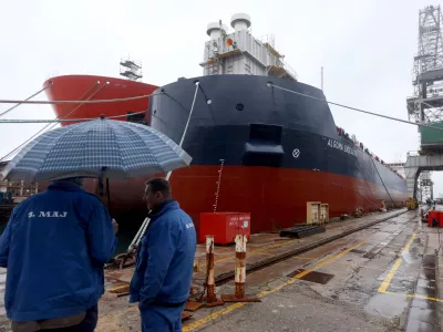 26.2.2025.., Rijeka - Predsjednik Vlade Andrej Plenkovic sudjelovao je na svecanom obiljezavanju primopredajne isporuke gradnje 527 &ndash; Algoma Endeavour u brodogradilistu 3. Maj. Photo: Nel Pavletic/PIXSELL