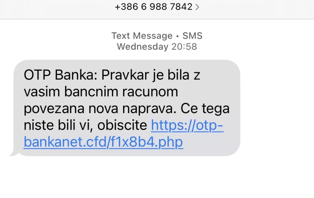 Goljufivo sporočilo / Foto: zajem zaslona