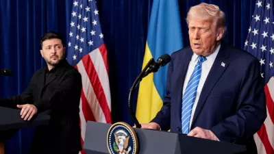 U.S. President Donald Trump and Ukrainian President Volodymyr Zelenskiy hold a press conference after their lunch meeting at Trump's Mar-a-Lago club, in Palm Beach, Florida, U.S., December 28, 2025. REUTERS/Jonathan Ernst