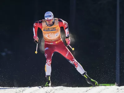 Norway's Johannes H&oslash;sflot Kl&aelig;bo competes on his way to win the men's 20 km pursuit classic, part of the Tour de ski, cross-country skiing event, in Dobbiaco, Italy, Thursday, Jan. 1, 2026. (Terje Pedersen/NTB Scanpix via AP)