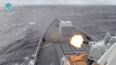 A ship fires a weapon during drills east of Taiwan, in this screenshot from a video released by the Eastern Theatre Command of China's People's Liberation Army (PLA) on December 29, 2025. Eastern Theatre Command/Handout via REUTERS ATTENTION EDITORS - THIS IMAGE WAS PROVIDED BY A THIRD PARTY. MANDATORY CREDIT. NO RESALES. NO ARCHIVES.   TPX IMAGES OF THE DAY
