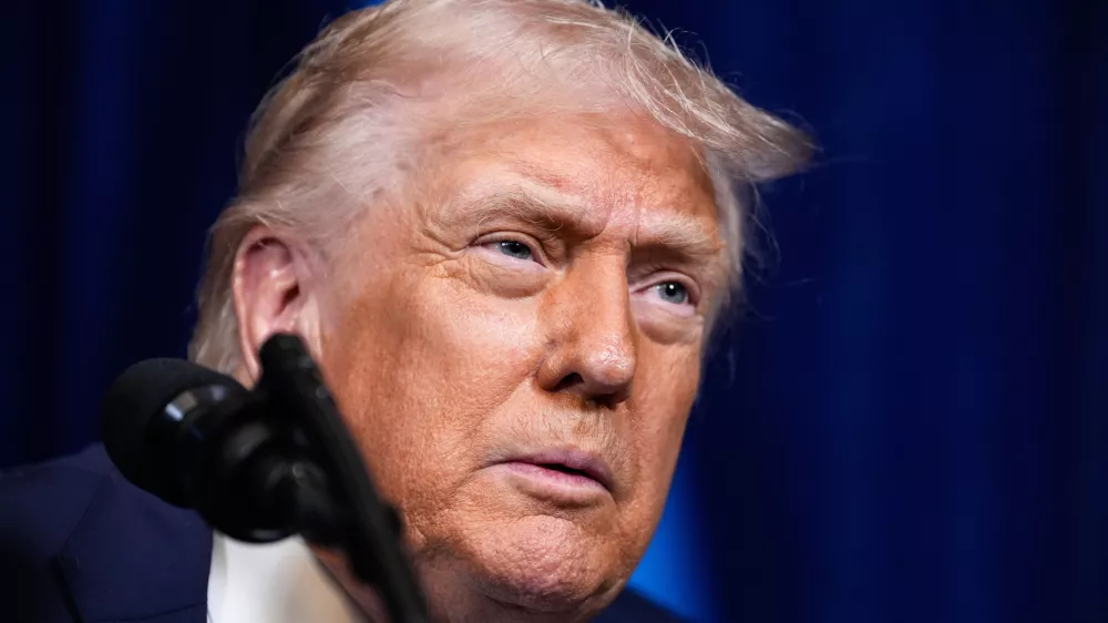 President Donald Trump speaks during a joint news conference with Ukraine's President Volodymyr Zelenskyy following a meeting at his Mar-a-Lago club, Sunday, Dec. 28, 2025, in Palm Beach, Fla. (AP Photo/Alex Brandon)