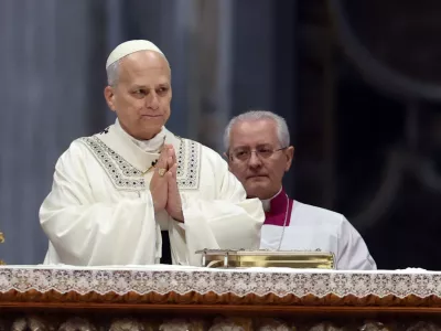 01 January 2026, Vatican, Vatican City: Pope Leo XIV presides over the celebration on the first day of the year of the Holy Mass on the Solemnity of Mary, Mother of God at the Central Altar, St. Peter's Basilica. Photo: Marco Iacobucci/IPA via ZUMA Press/dpa