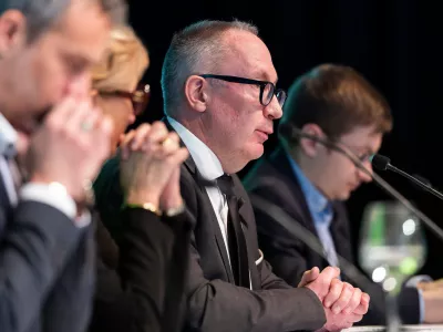 From left, Fran&ccedil;ois Berclaz, Municipal Councillor of Crans-Montana, Nicole Bonvin Clivaz, Vice Mayor of Crans-Montana, Nicolas Feraud, Mayor of Crans-Montana, Patrick Clivaz, Municipal Councillor of Crans-Montana, take part in a press conference of the Crans-Montana Municipal Council following the fire that broke out at a New Year's party, in Crans-Montana, Switzerland, Tuesday, Jan. 6, 2026. (Cyril Zingaro/Keystone via AP)