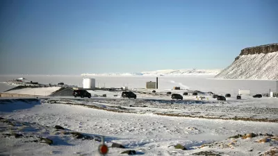 FILE - The motorcade of Vice President JD Vance travels through Pituffik Space Base during a tour, March 28, 2025, in Greenland. (Jim Watson/Pool via AP, File)