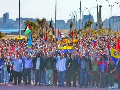 Havana, Cuba ? The photos show a demonstration in Havana on January 3, 2025, condemning US intervention in Venezuela. The rally took place near the US Embassy and was organized by the government, with the participation of state institutions and pro-government organizations. President Miguel D?az-Canel publicly expressed Cuba's rejection of the US action, considering it a violation of sovereignty and international law.