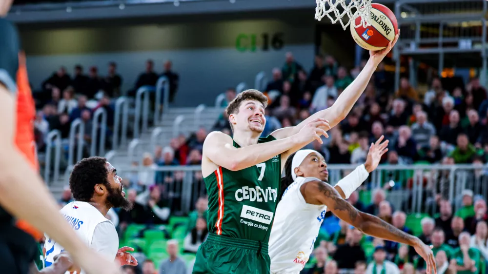 Luka Brajković in action during AdmiralBet ABA League 2025/2026 basketball match between Cedevita Olimpija (SLO) and Spartak Office Shoes (SRB) in SRC Stozice, Ljubljana, Slovenia on January 3, 2026