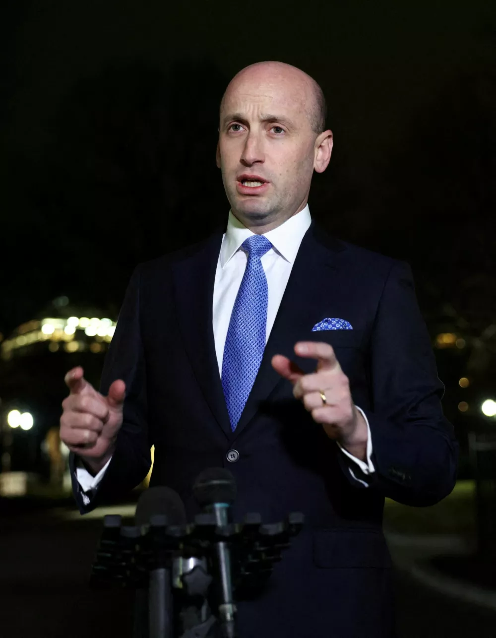 FILE PHOTO: U.S. President Donald Trump's senior aide Stephen Miller speaks to reporters about Venezuela at the White House in Washington, D.C., U.S., January 5, 2026. REUTERS/Kevin Lamarque/File Photo