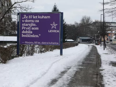 12.01.2026 - Predvolilni plakat - stranka Levica - Božičnica - parlamentarne volitve 2026Foto: Luka Cjuha