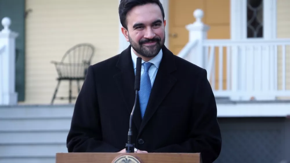 Zohran Mamdani speaks at a press conference during the moving day at Gracie Mansion. Mayor Mamdani and his wife, Rama Duwaji, moved from their one-bedroom apartment in Queens to Gracie Mansion on the Upper East Side of Manhattan. Gracie Mansion has housed most of New York City's mayors for decades. Photo: Debra L Rothenberg/SOPA Images via ZUMA Press Wire/dpa