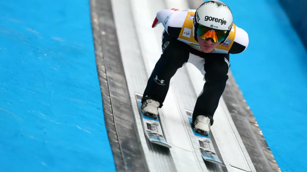 Ski Jumping - Four Hills Tournament - Bischofshofen, Austria - January 5, 2026 Slovenia's Domen Prevc in action during the Men's Individual HS142 training REUTERS/Kai Pfaffenbach