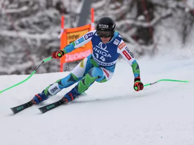 Slovenia's Ilka Stuhec speeds down the course during an alpine ski, women's World Cup downhill, in Zauchensee, Austria, Saturday, Jan. 10, 2026. (AP Photo/Marco Trovati)