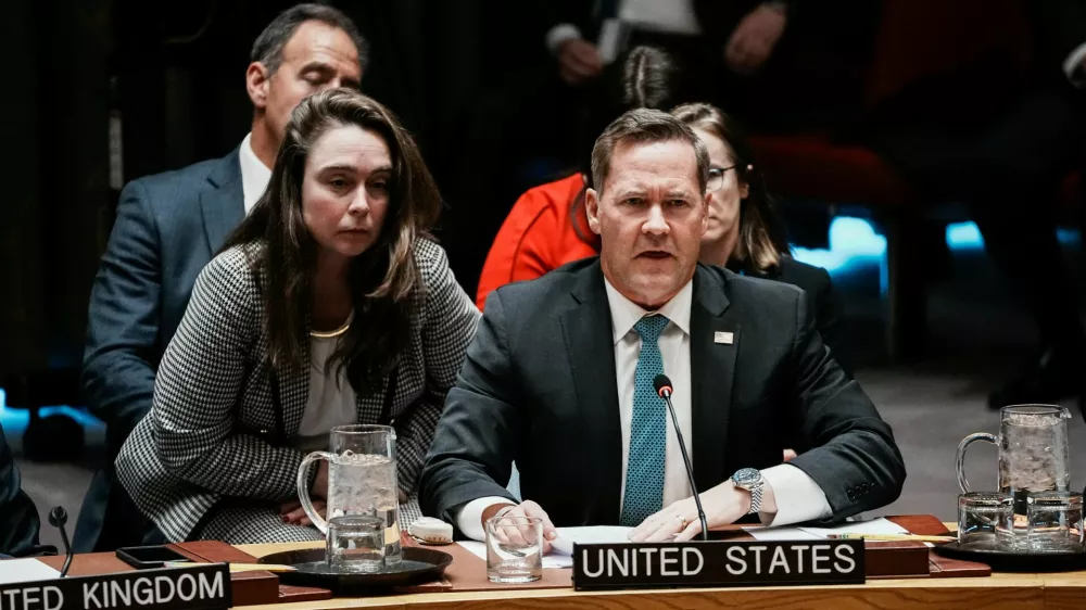United States Ambassador to the United Nations Mike Waltz speaks during a meeting of the United Nations Security Council on Iran at the request of the United States at U.N. headquarters in New York City, U.S., January 15, 2026. REUTERS/Eduardo Munoz