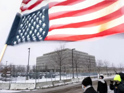  SENSITIVE MATERIAL. THIS IMAGE MAY OFFEND OR DISTURB  An inverted U.S. flag, stained with pepper spray, flutters in the wind in front of the Bishop Henry Whipple Federal Building, during a protest, more than a week after a U.S. Immigration and Customs Enforcement (ICE) agent fatally shot Renee Nicole Good on January 7, in Minneapolis, Minnesota, U.S., January 16, 2026. REUTERS/Tim Evans   TPX IMAGES OF THE DAY