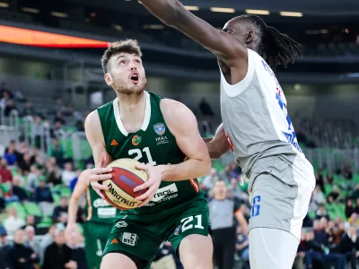 Matthew Hurt in action during ABA League 2025/2026 basketball match between Cedevita Olimpija and Buducnost VOLI (MNE) in Stozice, Ljubljana, Slovenia on January 17, 2026. Photo: Filip Barbalic
