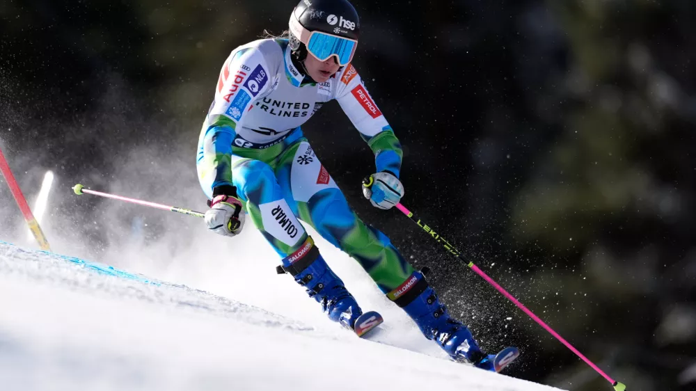 Slovenia's Ana Bucik Jogan competes during a World Cup women's giant slalom skiing race, Saturday, Nov. 29, 2025, in Copper Mountain. (AP Photo/Robert F. Bukaty)