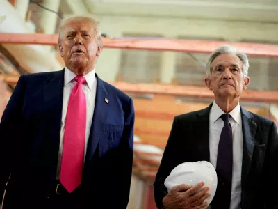 FILE PHOTO: U.S. President Donald Trump and Federal Reserve Chair Jerome Powell speak during a tour of the Federal Reserve Board building, which is currently undergoing renovations, in Washington, D.C., U.S., July 24, 2025. REUTERS/Kent Nishimura/File Photo/File Photo