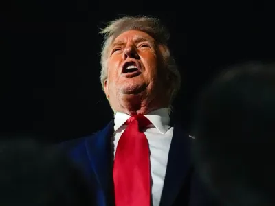 President Donald Trump speaks with reporters after arriving at&nbsp;Palm Beach International Airport, Monday, Jan. 19, 2026, in West Palm Beach, Fla. (AP Photo/Julia Demaree Nikhinson)