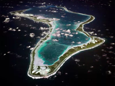 FILE - This image realeased by the U.S. Navy shows an aerial view of Diego Garcia. (U.S. Navy via AP, File)